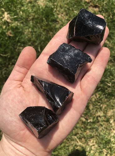 Raw black obsidian stone - black,